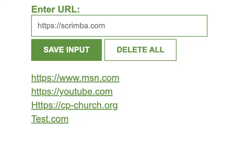 Favorites tracker website showing saved sites.